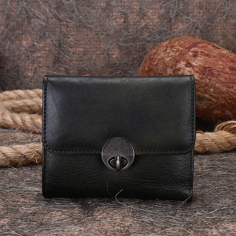 Vintage Womens Green Leather Small Trifold Wallet billfold Wallet Purse for Ladies