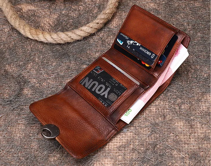 Vintage Womens Green Leather Small Trifold Wallet billfold Wallet Purse for Ladies