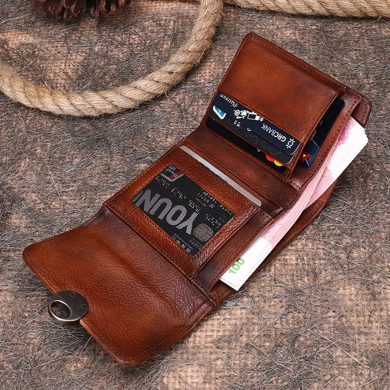 Vintage Womens Green Leather Small Trifold Wallet billfold Wallet Purse for Ladies