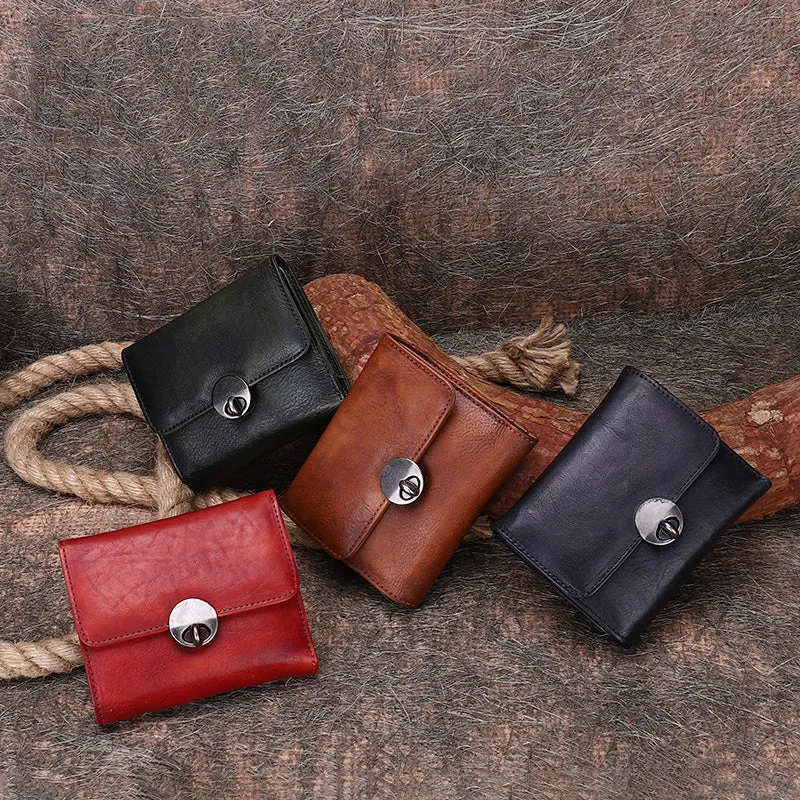 Vintage Womens Green Leather Small Trifold Wallet billfold Wallet Purse for Ladies