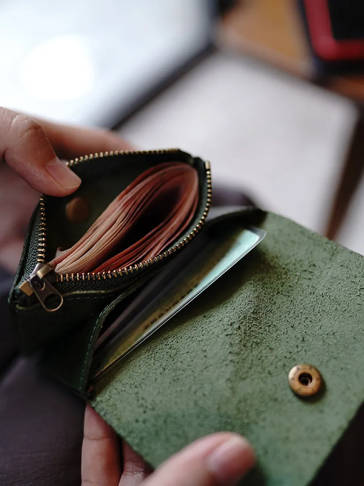 Vintage Womens Red Leather Billfold Wallet Small Wallet with Coin Pocket Mini Envelope Wallet for Ladies