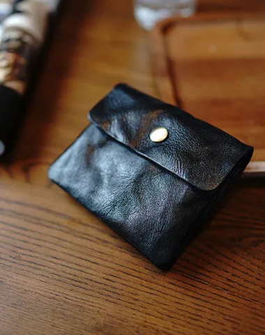 Vintage Womens Red Leather Billfold Wallet Small Wallet with Coin Pocket Mini Envelope Wallet for Ladies