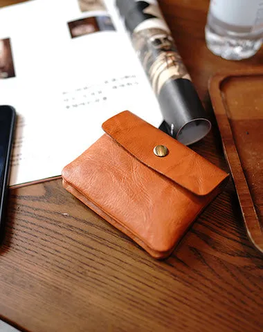 Vintage Womens Red Leather Billfold Wallet Small Wallet with Coin Pocket Mini Envelope Wallet for Ladies