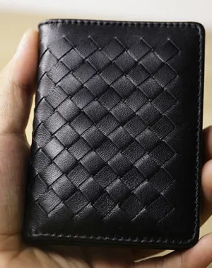 Women Black Braided Leather Billfold Wallet Small Wallets Bifold Wallets For Women