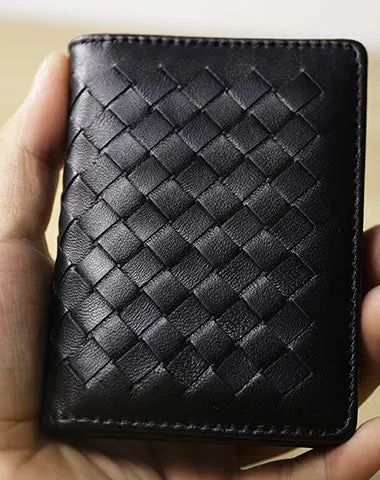 Women Black Braided Leather Billfold Wallet Small Wallets Bifold Wallets For Women