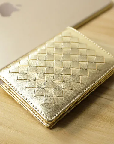 Women Braided Leather Billfold Wallet Small Wallets Bifold Wallets For Women