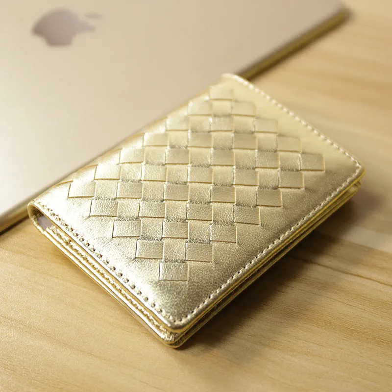 Women Braided Leather Billfold Wallet Small Wallets Bifold Wallets For Women