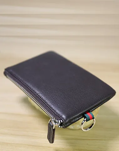 Women Coffee Leather Mini Zip Wallet with Keychain Billfold Slim Coin Wallet Small Zip Change Wallet For Women