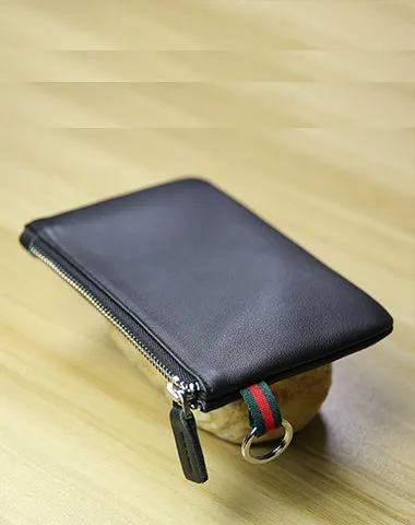Women Coffee Leather Mini Zip Wallet with Keychain Billfold Slim Coin Wallet Small Zip Change Wallet For Women