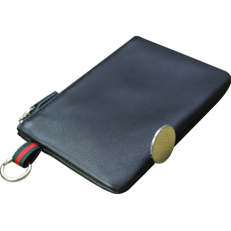 Women Coffee Leather Mini Zip Wallet with Keychain Billfold Slim Coin Wallet Small Zip Change Wallet For Women