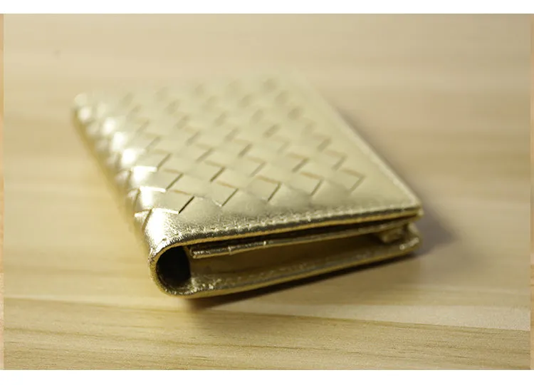 Women Gold Braided Leather Billfold Wallet Small Wallets Bifold Wallets For Women