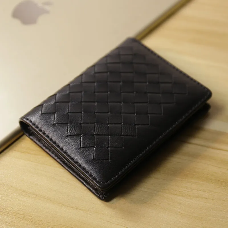 Women Gold Braided Leather Billfold Wallet Small Wallets Bifold Wallets For Women