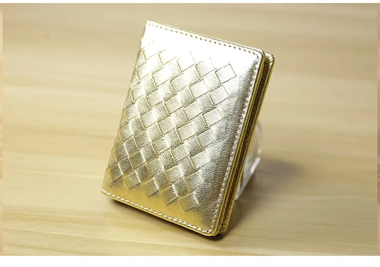 Women Gold Braided Leather Billfold Wallet Small Wallets Bifold Wallets For Women