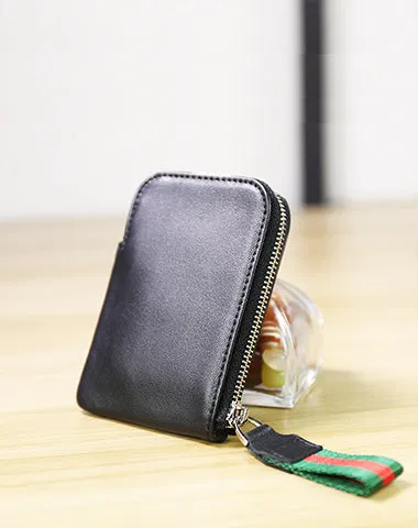 Women Leather Mini Zip Wallet Coffee Billfold Slim Coin Wallet Small Zip Change Wallet For Women
