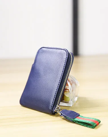 Women Leather Mini Zip Wallet Coffee Billfold Slim Coin Wallet Small Zip Change Wallet For Women