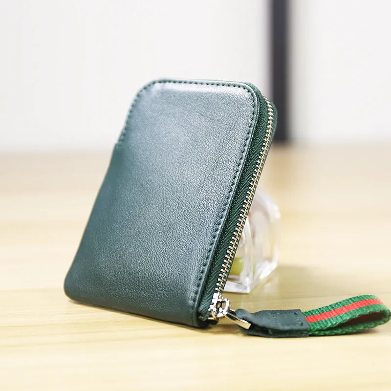 Women Leather Mini Zip Wallet Coffee Billfold Slim Coin Wallet Small Zip Change Wallet For Women