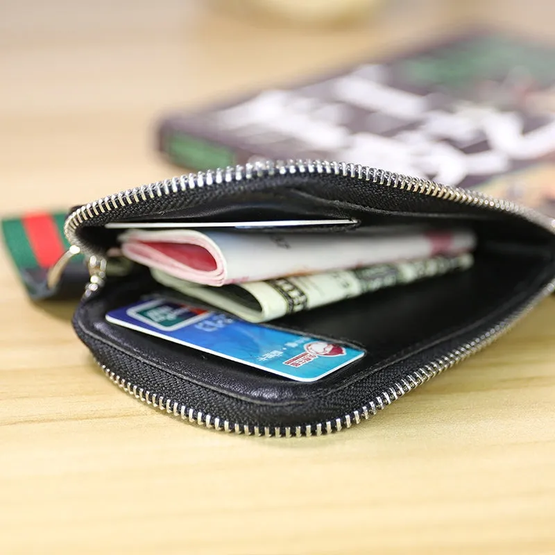 Women Leather Mini Zip Wallet Coffee Billfold Slim Coin Wallet Small Zip Change Wallet For Women