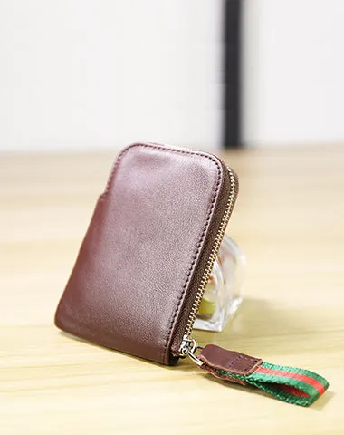 Women Leather Mini Zip Wallet Green Billfold Slim Coin Wallet Small Zip Change Wallet For Women