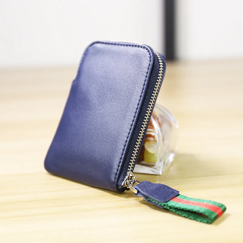 Women Leather Mini Zip Wallet Green Billfold Slim Coin Wallet Small Zip Change Wallet For Women