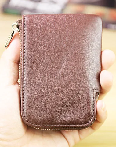 Women Leather Mini Zip Wallet Yellow Brown Billfold Slim Coin Wallets Small Zip Change Wallet For Women