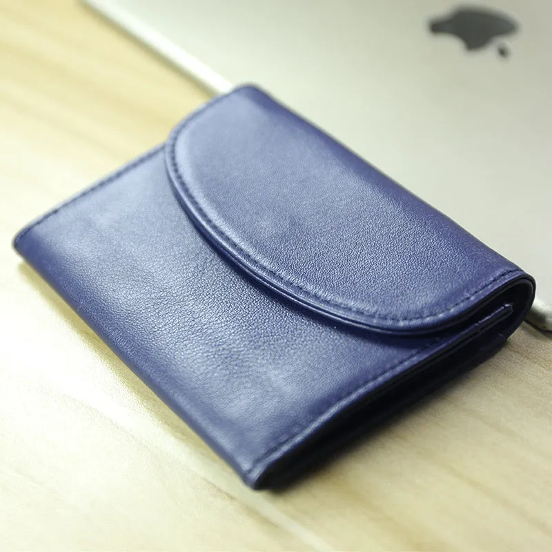 Women Navy Leather Mini Billfold Wallet Cute Coin Wallets Slim Change Wallets For Women