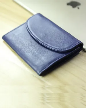 Women Navy Leather Mini Billfold Wallet Cute Coin Wallets Slim Change Wallets For Women