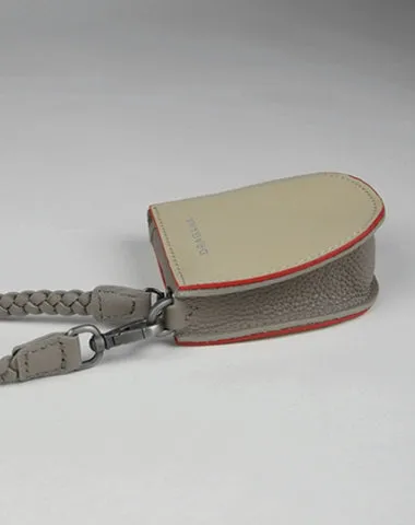 Womens Beige&Gray Leather Coin Zip Wallet with Leather Chain Leather Zip Wristlet Purse for Ladies