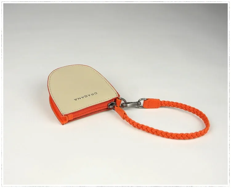 Womens Beige&Gray Leather Coin Zip Wallet with Leather Chain Leather Zip Wristlet Purse for Ladies