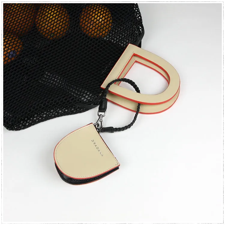 Womens Beige&Gray Leather Coin Zip Wallet with Leather Chain Leather Zip Wristlet Purse for Ladies