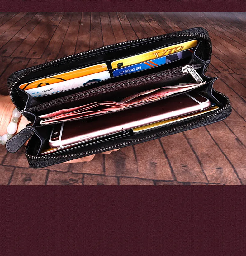 Womens Brown Leather Zip Around Wallet Wash Painting Flowers Wristlet Wallet Ladies Zipper Clutch Wallet for Women