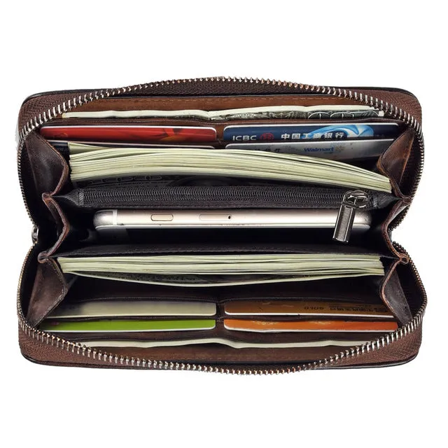 Womens Carp Brown Leather Zip Around Wallet Wristlet Wallet Carp Ladies Zipper Clutch Wallet for Women