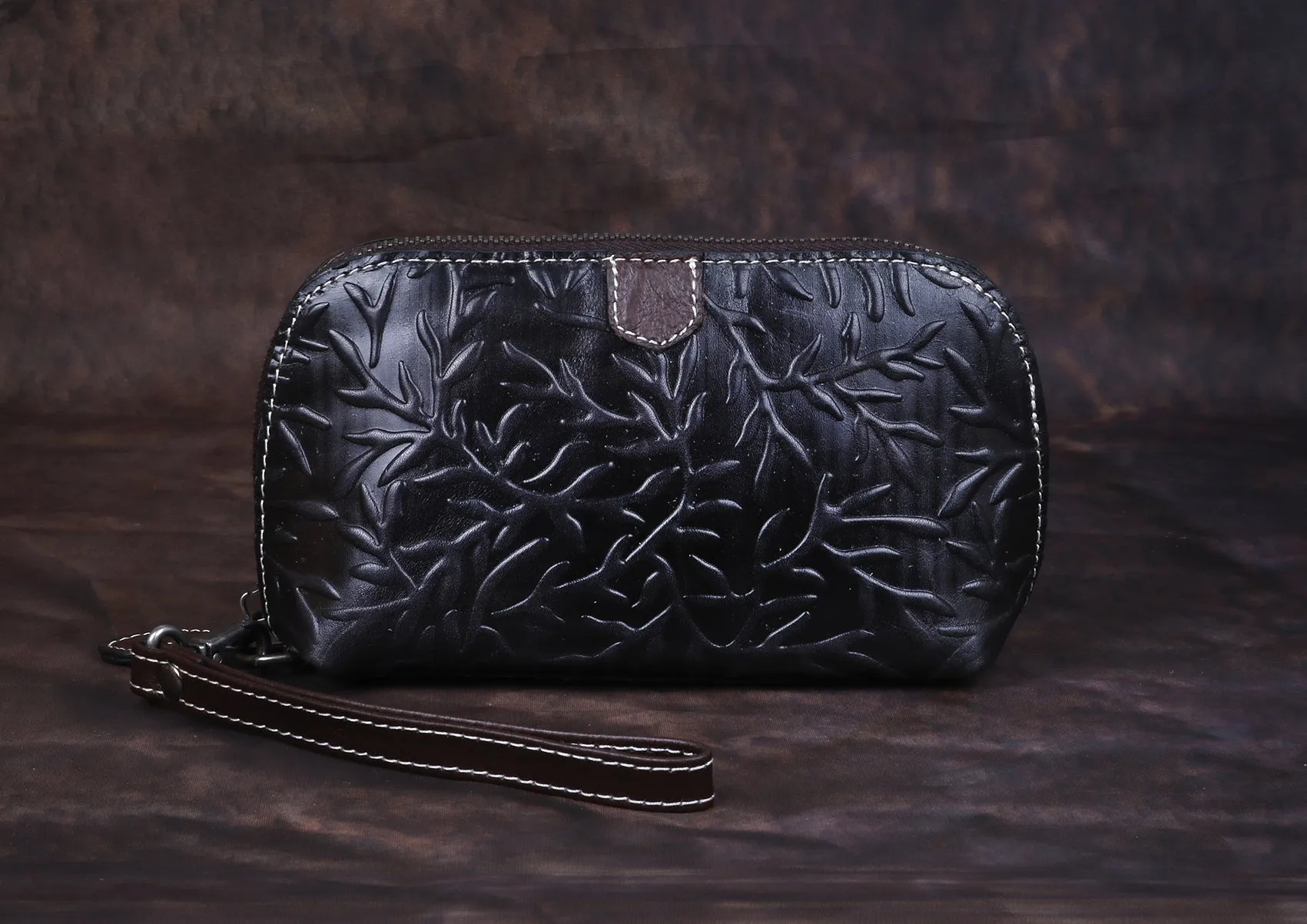 Womens Floral Red Leather Zip Around Wallets Wristlet Wallet Floral Ladies Zipper Clutch Wallet for Women