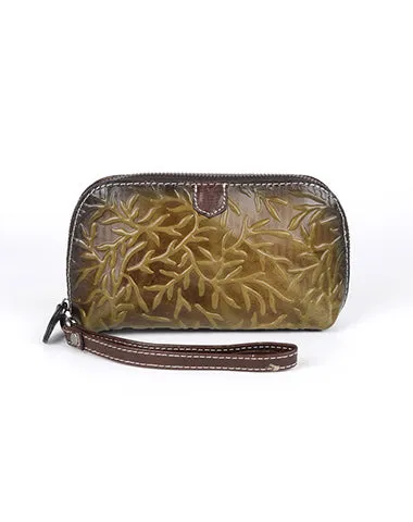 Womens Floral Red Leather Zip Around Wallets Wristlet Wallet Floral Ladies Zipper Clutch Wallet for Women