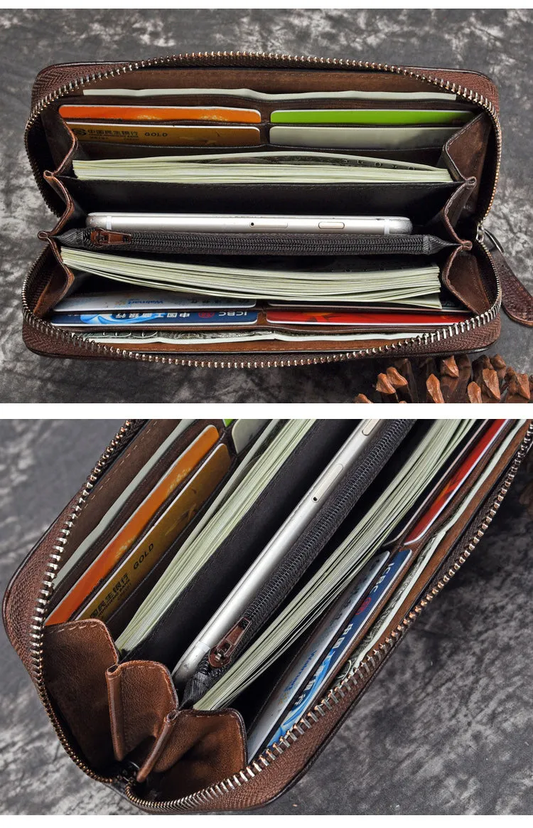 Womens Flowers Black Leather Zip Around Wallet Wristlet Wallet Floral Ladies Zipper Clutch Wallet for Women