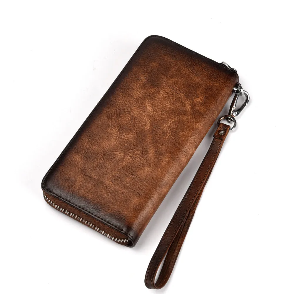 Womens Flowers Black Leather Zip Around Wallet Wristlet Wallet Floral Ladies Zipper Clutch Wallet for Women