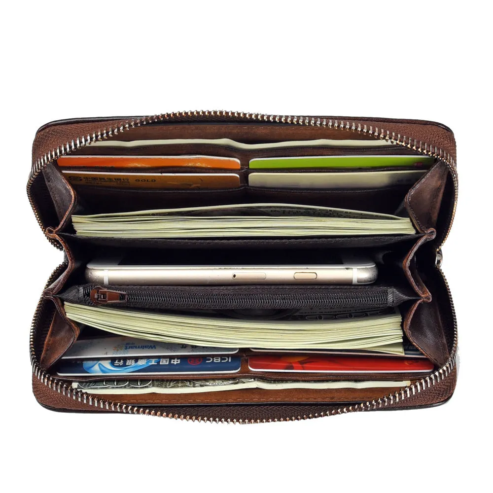 Womens Rose Flower Brown Leather Zip Around Wallet Wristlet Wallet Flower Ladies Zipper Clutch Wallet for Women