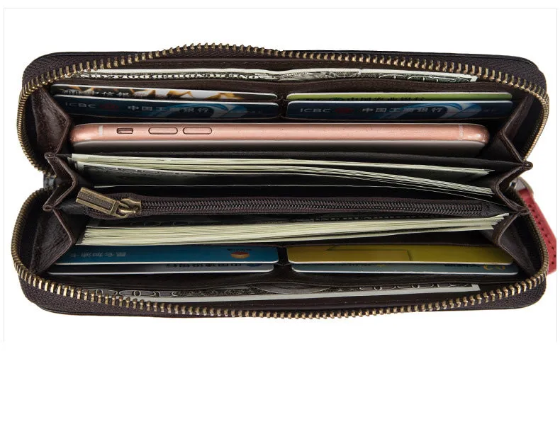 Womens Rose Flowers Coffee Leather Wristlet Wallets Zip Around Wallet Flowers Ladies Zipper Clutch Wallet for Women
