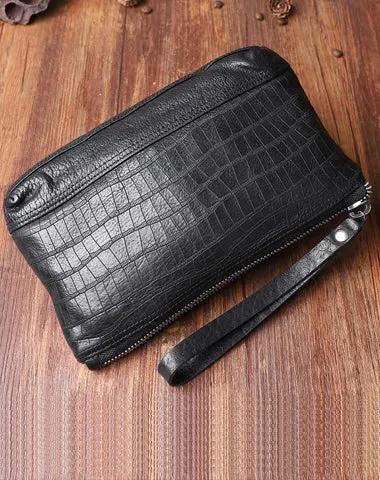 Wrinkled Leather Mens Cool Long Leather Blue Wallet Zipper Clutch Wristlet Wallet for Men