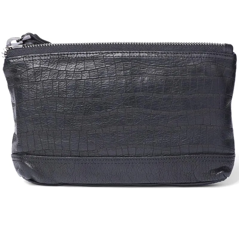 Wrinkled Leather Mens Cool Long Leather Blue Wallet Zipper Clutch Wristlet Wallet for Men