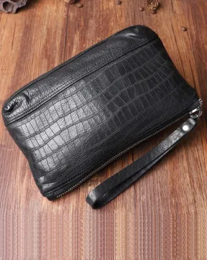 Wrinkled Leather Mens Cool Long Leather Blue Wallet Zipper Clutch Wristlet Wallet for Men
