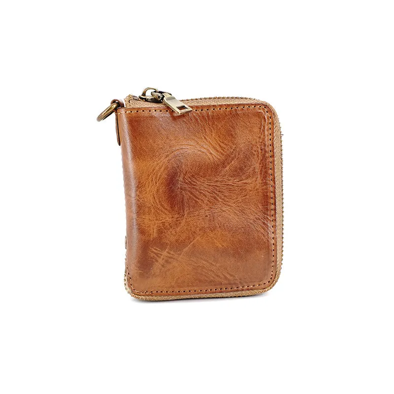 Zip Women Coffee Leather Billfold Wallet Small Zip Wallets Around Zipper Wallets For Women