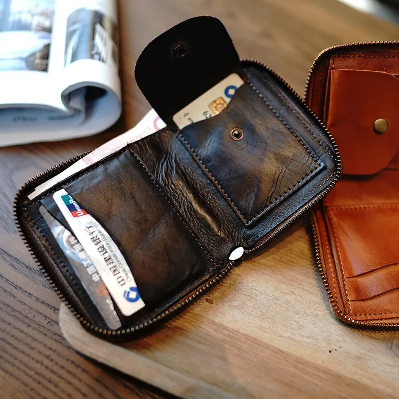 Zip Women Coffee Leather Billfold Wallet Small Zip Wallets Around Zipper Wallets For Women