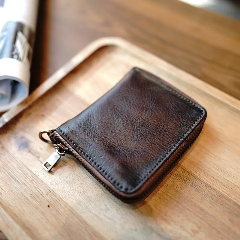Zip Women Coffee Leather Billfold Wallet Small Zip Wallets Around Zipper Wallets For Women